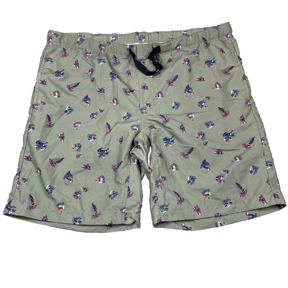 KAVU Big Eddy Shorts Salty Sailor Men's 2XL Green Hiking Outdoor All Over Print